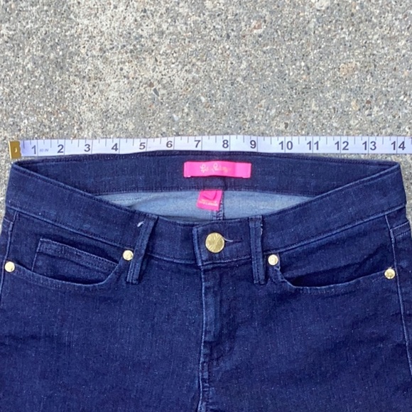 LILLY PULITZER DARK BLUE WASH SKINNY JEANS RAW HEM SIZE 2 - Picture 6 of 12